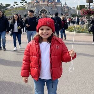 AUTHENTIC Disneyland Paris Minnie Mouse Red Puffer Jacket - Hooded Youth Rare S